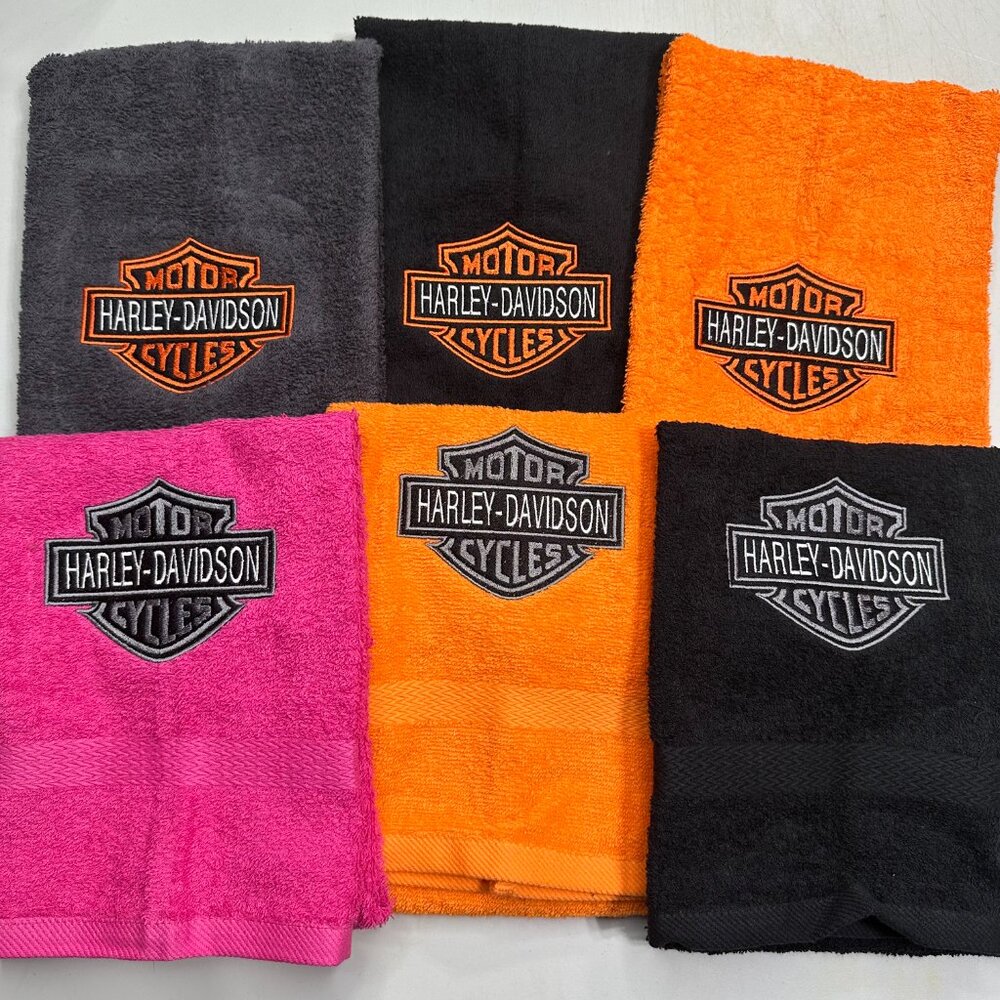 Harley Davidson Towels Embroidered Hand Towel Set Black Orange Bathroom Decor